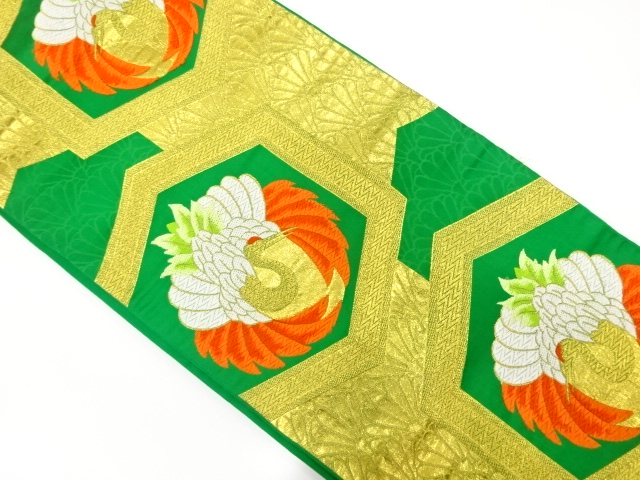 JAPANESE KIMONO / ANTIQUE FUKURO OBI / SILK / WOVEN KIKKO & CRANE